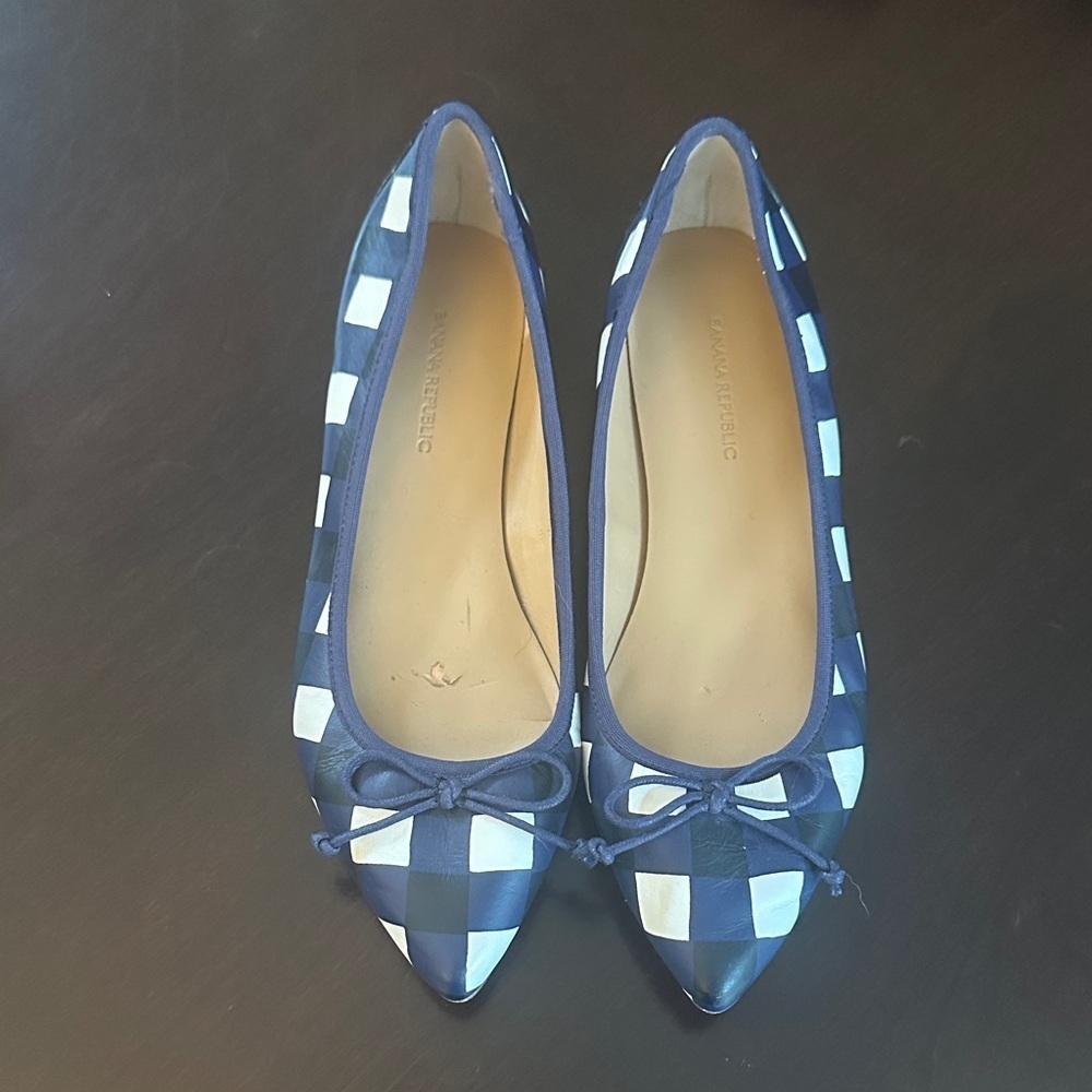 Banana Republic Womens Pointed Toe Robin Ballet Flat Blue Gingham Sz 7.5 Preppy